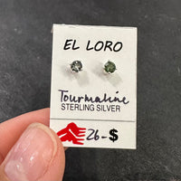 Tourmaline Blue-Green Faceted Crystal Sterling Silver Stud Earrings