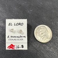 Rainbow Moonstone White Clear Cloudlike Faceted Crystal Sterling Silver Stud Earrings