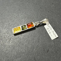 Baltic Amber Multistone Colorful Natural Cabochon Cut Gemstone Sterling Silver Pendant