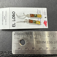 Baltic Amber Multistone Colorful Natural Cabochon Cut Gemstone Sterling Silver Drop Earrings