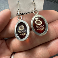 Baltic Amber Carved Floral Leaf Colorful Natural Cabochon Cut Gemstone Sterling Silver Earrings