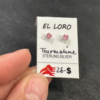 Tourmaline Light Pink Faceted Crystal Sterling Silver Stud Earrings