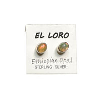 Ethiopian Opal Welo Rainbow Fire Cabochon Circle Sterling Silver Stud Earrings