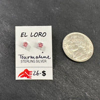 Tourmaline Light Pink Faceted Crystal Sterling Silver Stud Earrings