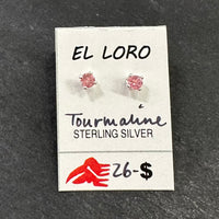 Tourmaline Light Pink Faceted Crystal Sterling Silver Stud Earrings