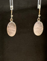 Rose Quartz Pink Cabochon Simple Sterling Silver Dangle Earrings