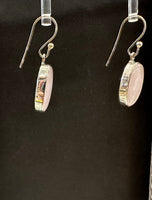 Rose Quartz Pink Cabochon Simple Sterling Silver Dangle Earrings