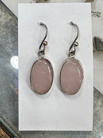 Rose Quartz Pink Cabochon Simple Sterling Silver Dangle Earrings