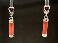 Garnet Hearts Red Jade (D) Dark Faceted Crystal Sterling Silver Stud Earrings