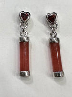 Garnet Hearts Red Jade (D) Dark Faceted Crystal Sterling Silver Stud Earrings