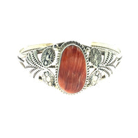 Spiny Oyster Shell Organic Natural Gemstone Native American Navajo Sterling Silver Bracelet Cuff