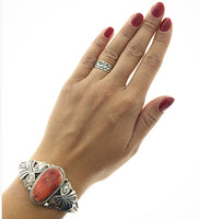Spiny Oyster Shell Organic Natural Gemstone Native American Navajo Sterling Silver Bracelet Cuff