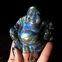 Labradorite Budai Hotei Laughing Buddha AAA Handcarved Polished Carving Stone Art