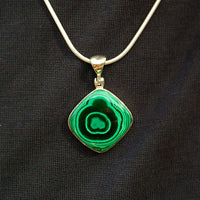 Malachite Banded Bright Green Gemstone in Sterling Silver Pendant
