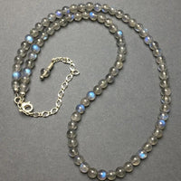 Labradorite Gemstone Round Bead Strand Sterling Silver Necklace by Josephine Grasso
