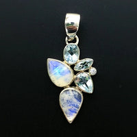 Moonstone Adularia Rainbow Blue Topaz Goddess Avalon Gemstone Sterling Silver Pendant