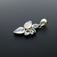 Moonstone Adularia Rainbow Blue Topaz Goddess Avalon Gemstone Sterling Silver Pendant