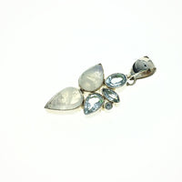 Moonstone Adularia Rainbow Blue Topaz Goddess Avalon Gemstone Sterling Silver Pendant