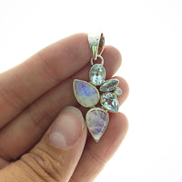 Moonstone Adularia Rainbow Blue Topaz Goddess Avalon Gemstone Sterling Silver Pendant