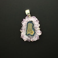 Amethyst Flower Stalactite Slice Purple Quartz Natural Gemstone Sterling Silver Pendant