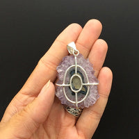 Amethyst Flower Stalactite Slice Purple Quartz Natural Gemstone Sterling Silver Pendant