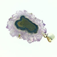 Amethyst Flower Stalactite Slice Purple Quartz Natural Gemstone Sterling Silver Pendant