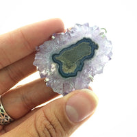 Amethyst Flower Stalactite Slice Purple Quartz Natural Gemstone Sterling Silver Pendant