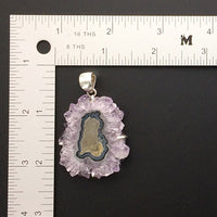 Amethyst Flower Stalactite Slice Purple Quartz Natural Gemstone Sterling Silver Pendant