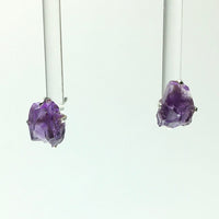 Amethyst Purple Raw Crystal Sterling Silver Stud Earrings
