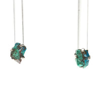 Chrysocolla Blue Green Raw Crystal Sterling Silver Stud Earrings
