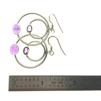 Amethyst Purple Faceted and Cabochon Hoop Crystal Sterling Silver Dangle Earrings