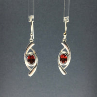 Garnet Red Oval Faceted Crystal Sterling Silver Dangle Earrings