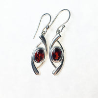 Garnet Red Oval Faceted Crystal Sterling Silver Dangle Earrings