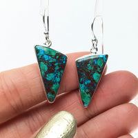 Chrysocolla Geometric Triangle Drop Sterling Silver Dangle Earrings