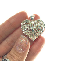 Heart Shaped Filigree Open Design Sterling Silver Pendant
