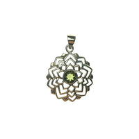 Moldavite Tektite Impact Space Glass Faceted Lotus Sterling Silver Pendant