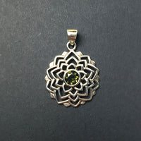 Moldavite Tektite Impact Space Glass Faceted Lotus Sterling Silver Pendant