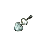 Aquamarine Ice Blue Gem Faceted Oval Raw Crystal Natural Gemstone Sterling Silver Pendant