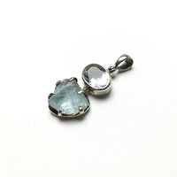 Aquamarine Ice Blue Gem Faceted Oval Raw Crystal Natural Gemstone Sterling Silver Pendant
