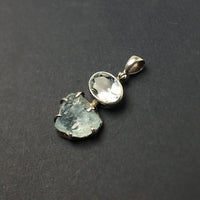 Aquamarine Ice Blue Gem Faceted Oval Raw Crystal Natural Gemstone Sterling Silver Pendant