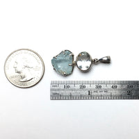 Aquamarine Ice Blue Gem Faceted Oval Raw Crystal Natural Gemstone Sterling Silver Pendant
