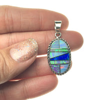 Gilson Opal Lab Created Rainbow Oval Shaped Gem Synthetic Sterling Silver Pendant