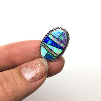 Gilson Opal Lab Created Rainbow Oval Shaped Gem Synthetic Sterling Silver Pendant