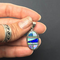 Gilson Opal Lab Created Rainbow Oval Shaped Gem Synthetic Sterling Silver Pendant