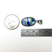 Gilson Opal Lab Created Rainbow Oval Shaped Gem Synthetic Sterling Silver Pendant