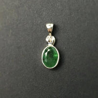 Emerald Green Gem Faceted Oval Natural Gemstone Sterling Silver Pendant