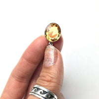 Citrine Golden Yellow Gem Faceted Oval Natural Gemstone Sterling Silver Pendant