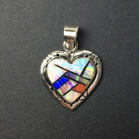 Gilson Opal Lab Created Rainbow Heart Shaped Gem Synthetic Sterling Silver Pendant