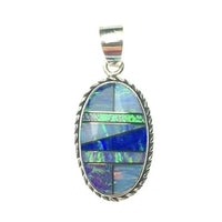 Gilson Opal Lab Created Rainbow Oval Shaped Gem Synthetic Sterling Silver Pendant