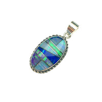 Gilson Opal Lab Created Rainbow Oval Shaped Gem Synthetic Sterling Silver Pendant